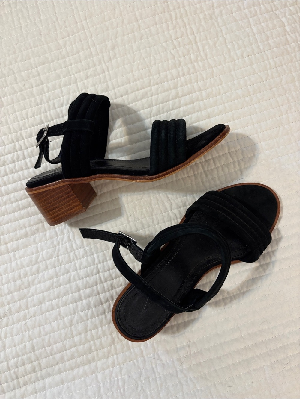 Anthropologie Black Suede Block Heel Sandals